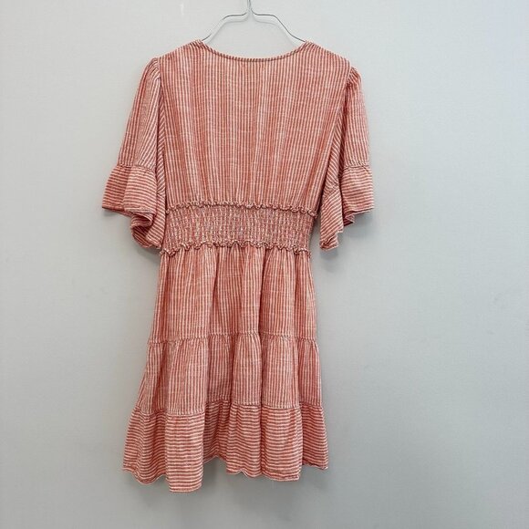 Max Studio Smocked Waist Stripe Tiered Mini Dress Peach Women's XL - Picture 4 of 12